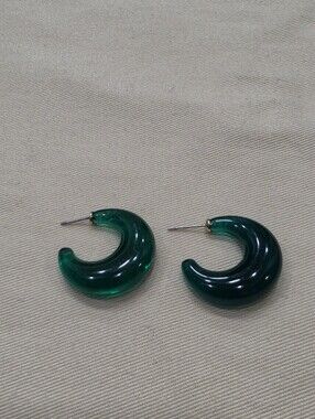 Emerald Green Lucite Thick Crescent Hoop Earrings Post Back